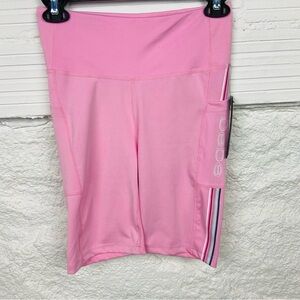 NWT BEBE pink striped phone pocket performance quick dry stretch bike shorts M